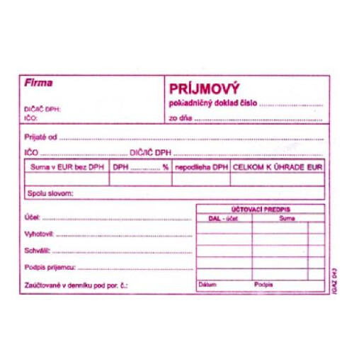 Príjmový pokladničný doklad A6 samoprepis s DPH (44)