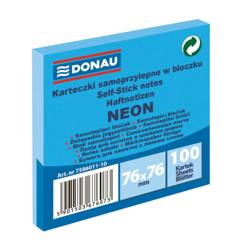 Samolepiaci bloček Donau neónový 76x76 mm (Modrá)