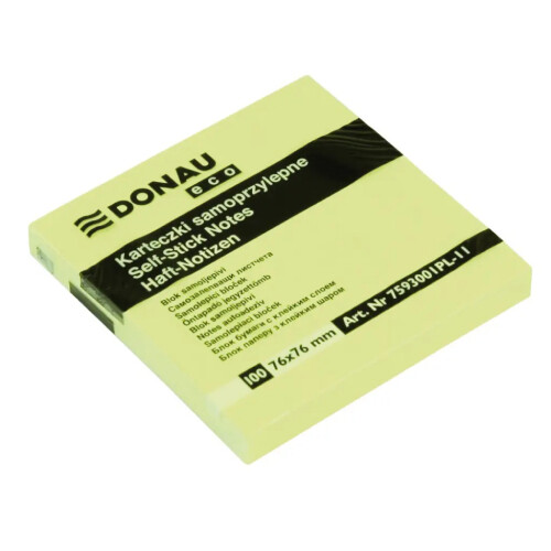 Samolepiaci bloček Donau ECO žltý 76x76mm