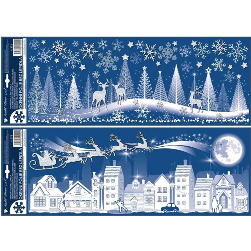 Vianočná okenná fólia s glitrami Mesto a les 21 × 59,5 cm (cena je za 1 hárok)