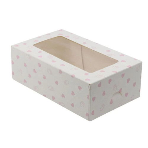 Krabicka na cukrovinky Cake box 125x210x70mm s okienkom potlac srdcia