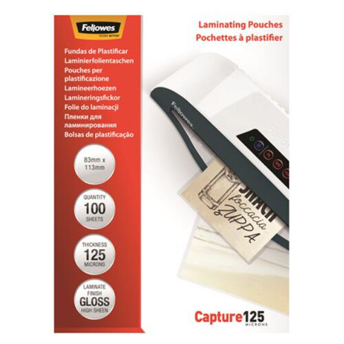 Laminovacia fólia, 125 mikr., 83x113 mm, lesklá, 100 ks, FELLOWES