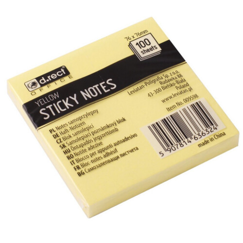 Bloček kocka samolepiaci D.RECT 76x76mm žltý