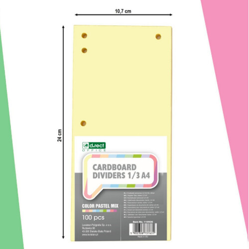 Kartónové rozraďovače D.RECT 1/3 A4, pastelový mix, 100 ks