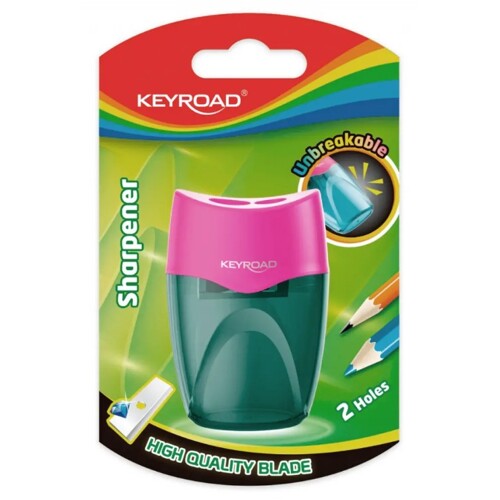 Strúhadlo KEYROAD plastové s dvomi otvormi, blister, mix farieb