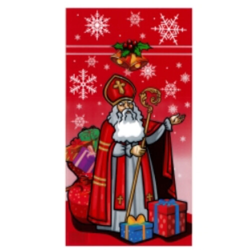 Mikulášske vrecko PP 20x37 cm - Mikuláš s darčekmi (červený)