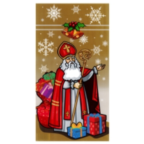 Mikulášske vrecko PP 20x37 cm - Mikuláš s darčekmi (zlatý)