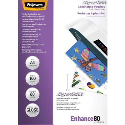 Laminovacie fólie Fellowes 216x303 A4 80mic Superquick