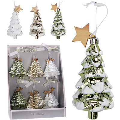 Dekorácia závesná - vianočný stromček 12 cm (mix 3 farieb, cena /1 ks)