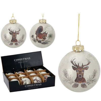 Vianočná guľa 80 mm zlatá šampaň, dekor so zvieratkami (mix 2 dizajnov, cena /...