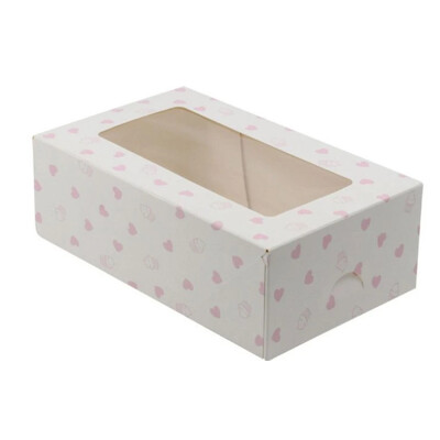 Krabicka na cukrovinky Cake box 125x210x70mm s okienkom potlac srdcia
