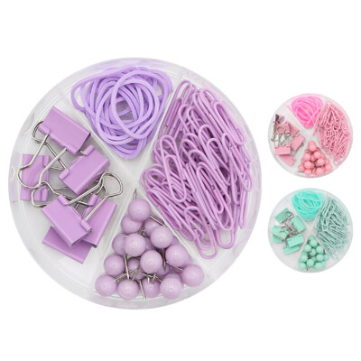 Kancelárska sada 4v1 pripináčiky/binder clip/spony/gumičky (mix pastel. farieb...
