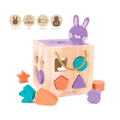 Edukačná hračka drevená MILAN - zajačik (vkladanie tvarov do otvorov)