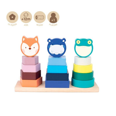 Edukačná hračka drevená MILAN - Animal Towers