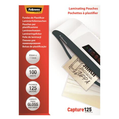 Laminovacia fólia, 125 mikr., 83x113 mm, lesklá, 100 ks, FELLOWES