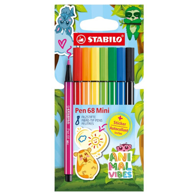 Fixy vláknové STABILO Pen 68 Mini Animal Vibes (sada 8 ks)