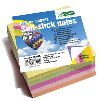 Bloček kocka samolepiaci D.RECT 76x76mm 400listov NEON