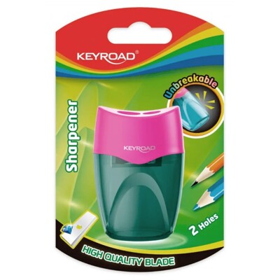 Strúhadlo KEYROAD plastové s dvomi otvormi, blister, mix farieb
