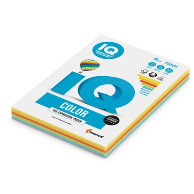 Farebný papier IQ color 5x50 mix intenzívne farby, A4, 80g