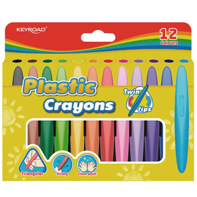 Voskové pastelky KEYROAD Twin Tips trojhranné, mix 12 farieb