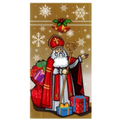 Mikulášske vrecko PP 20x37 cm - Mikuláš s darčekmi (zlatý)
